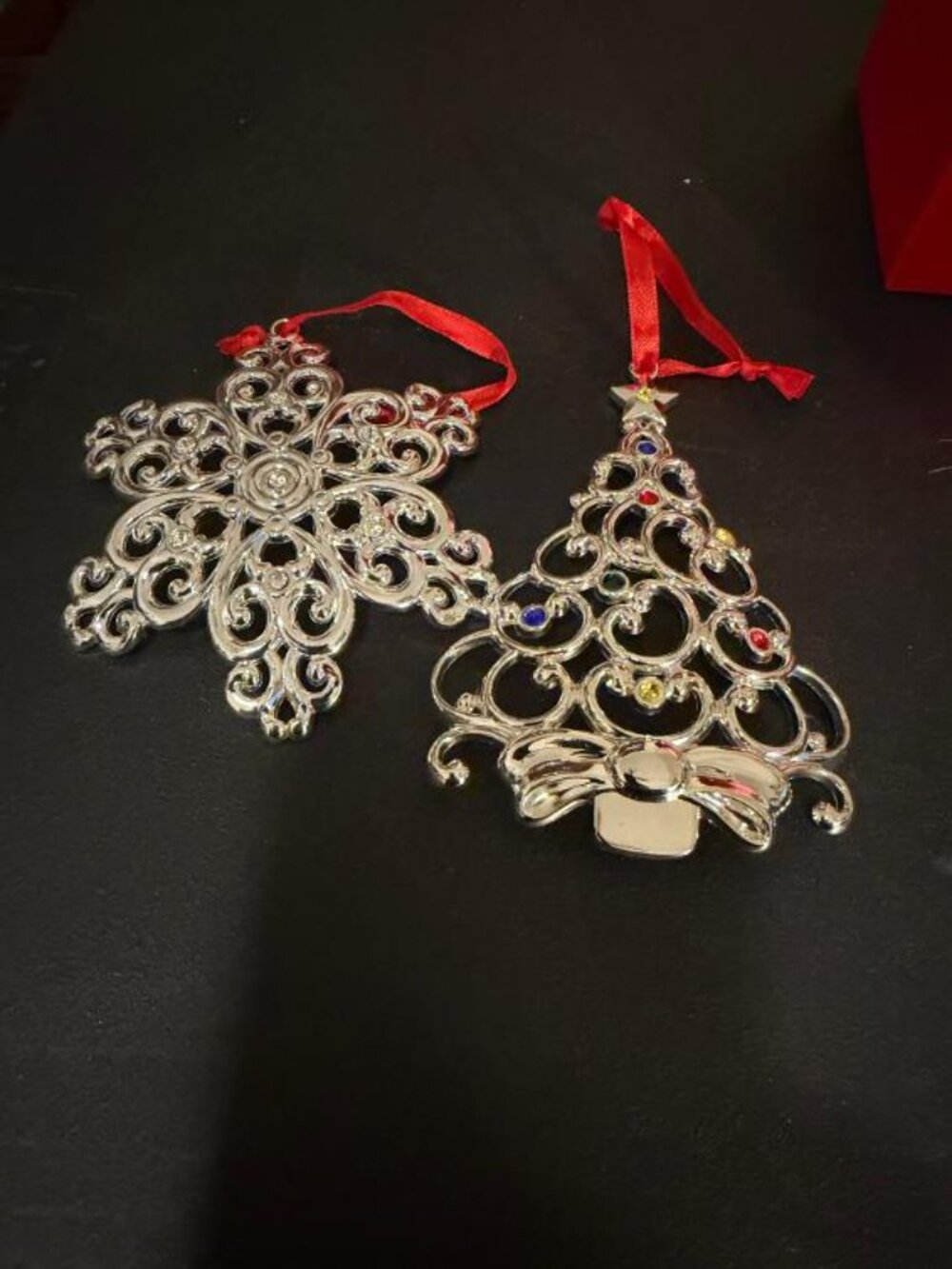 Lenox SPARKLE AND SCROLL Silverplate Tree & Snowflake Ornaments -Lot#49-32CPB